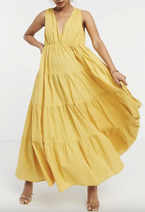 Traffic People tiered maxi dress in yellow