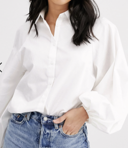 ASOS DESIGN long volume sleeve shirt in cotton in white