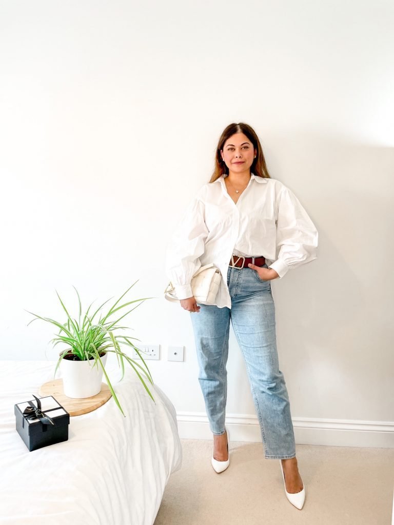 White top shop and jeans outfit