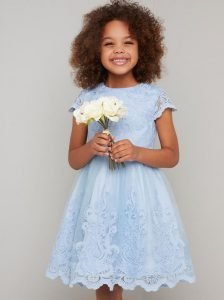 Girls Lace Overlay Tea Dress in Blue