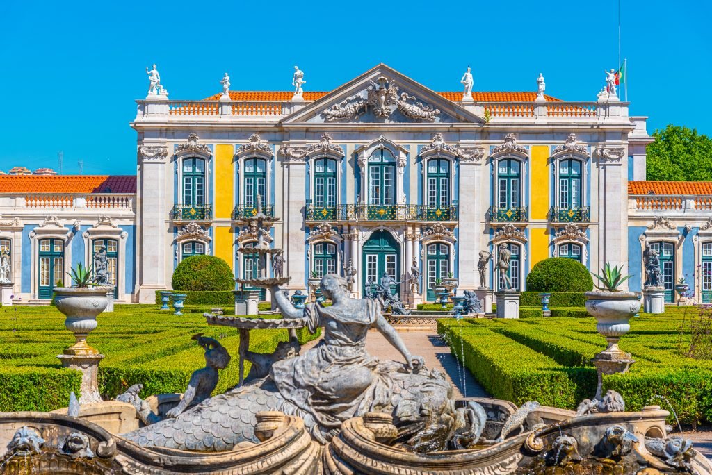 View of the national palace of Queluz in Lisbon, Portugal