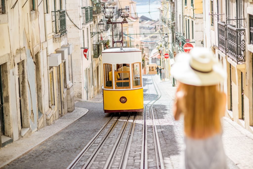 Woman traveling in Lisbon, Portugal