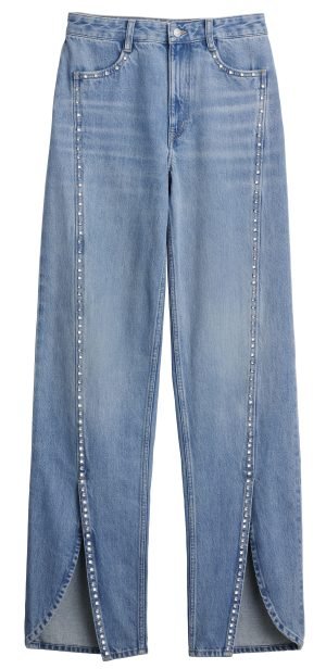 Rhinestone-embellished slit-hem jeans