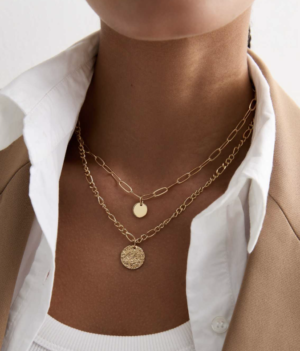 Gold Circle Disc Chain Necklace