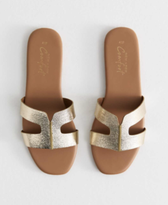 Gold Faux Leather Cut Out Strap Mules from NewLook