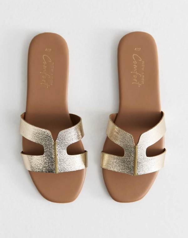 Gold Faux Leather Cut Out Strap Mules from NewLook