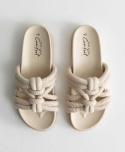 Off White Knotted Rope Strap Mule Sandals by NewLook