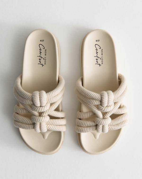 Off White Knotted Rope Strap Mule Sandals by NewLook