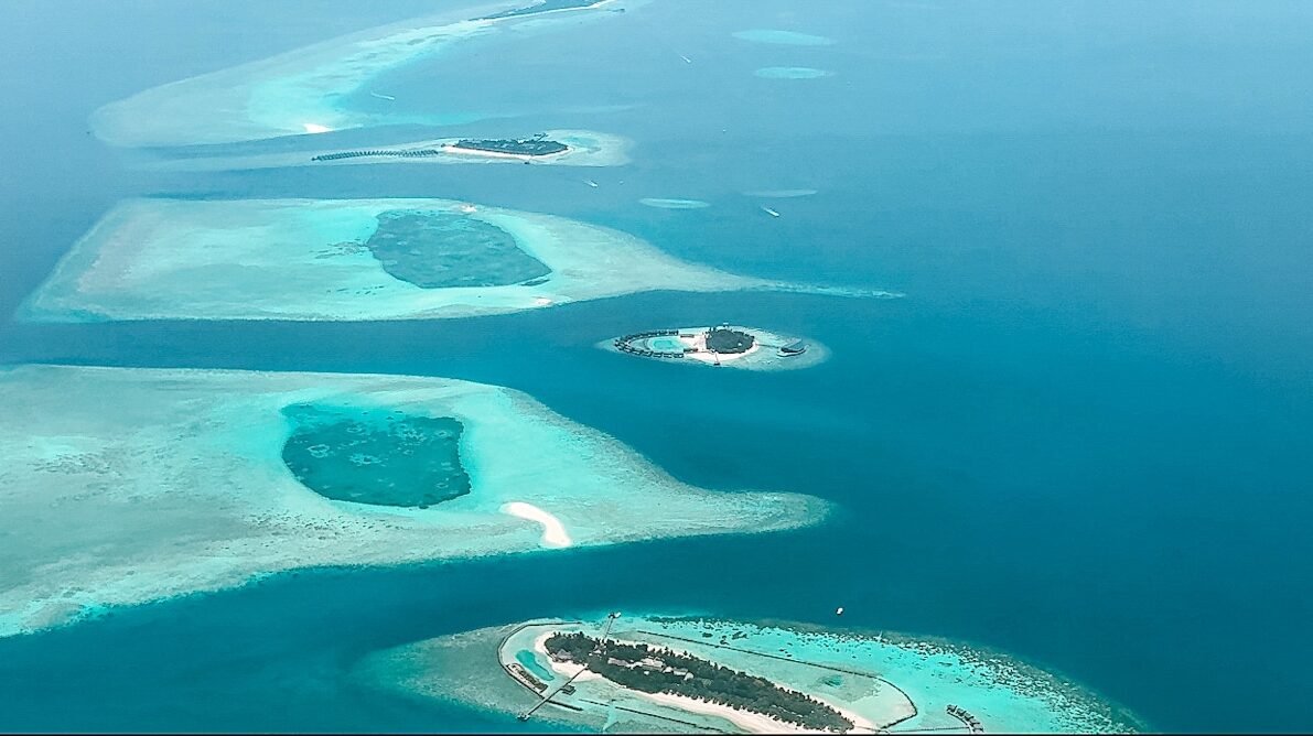 Maldives atoll islands from the sea plane