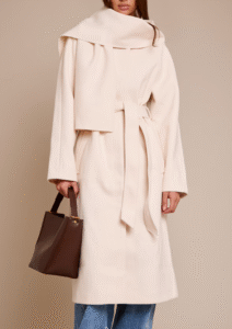 Cream High Neck Scarf Wool Look Maxi Coat