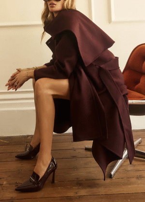 Red Premium Handmade Wool Blend Scarf Coat