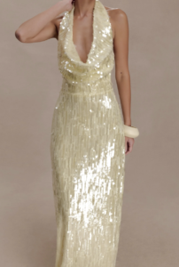 Meshki Sequin Halter Maxi Dress in Lemon yellow