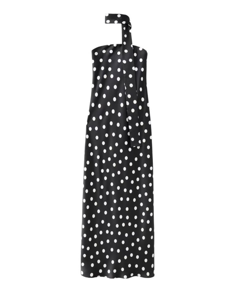 Polka-dot satin-finish dress by Mango