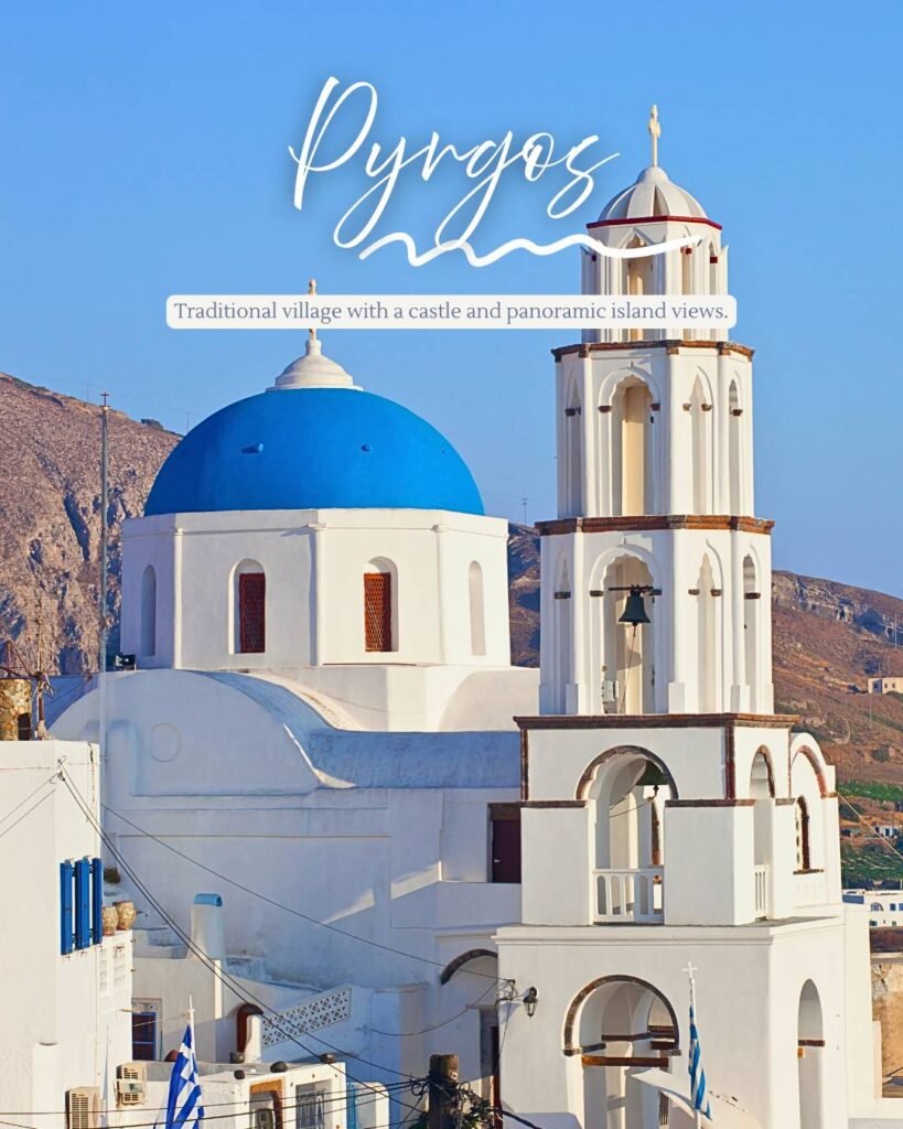 A blue dome church in Pyrgos Santorini