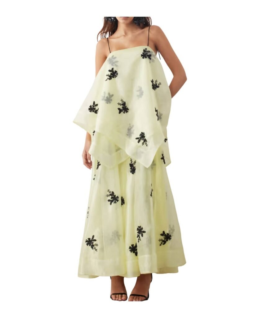 ARRANGE organza floral embellished trapeze maxi dress in yellow