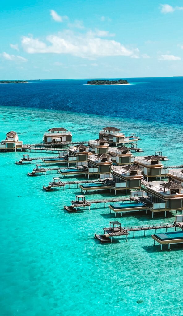 Drone shot of Angsana Velavaru in ocean villa