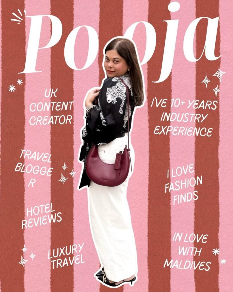 About me picture of Pooja, the Editor of Colour me in style. A UK based travel and fashion editorial website.