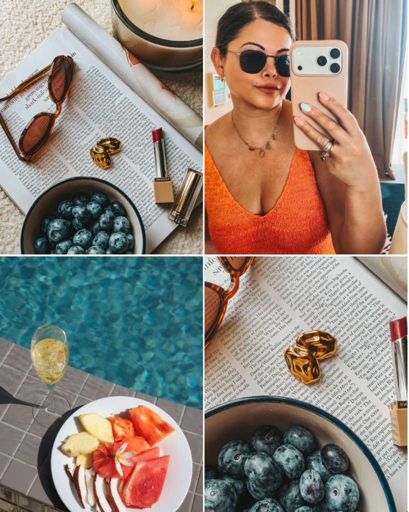 Orange Holiday collage with Abbott Lyon Jewellery | Orange and blue collage 