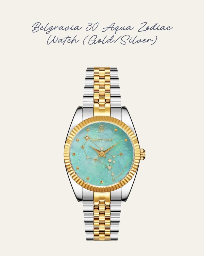 Gemini belgravia aqua watch in gold and silver. 