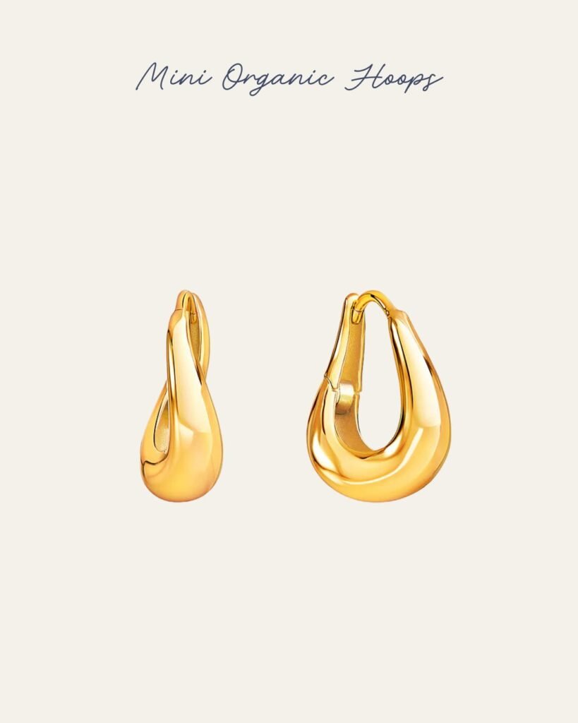 18k gold with a subtle organic shape hoop earrings.
